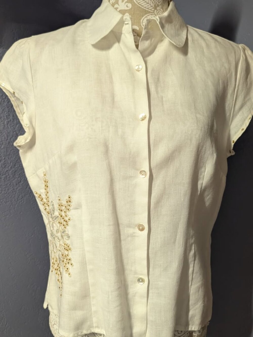 Women's Vintage Edward Irish Linen Button-up Blouse
